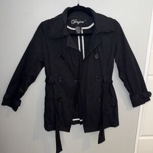 JouJou Jacket Girls Sz 10 12 Black Double Breasted Peacoat‎ Cotton Spring Ruffle
